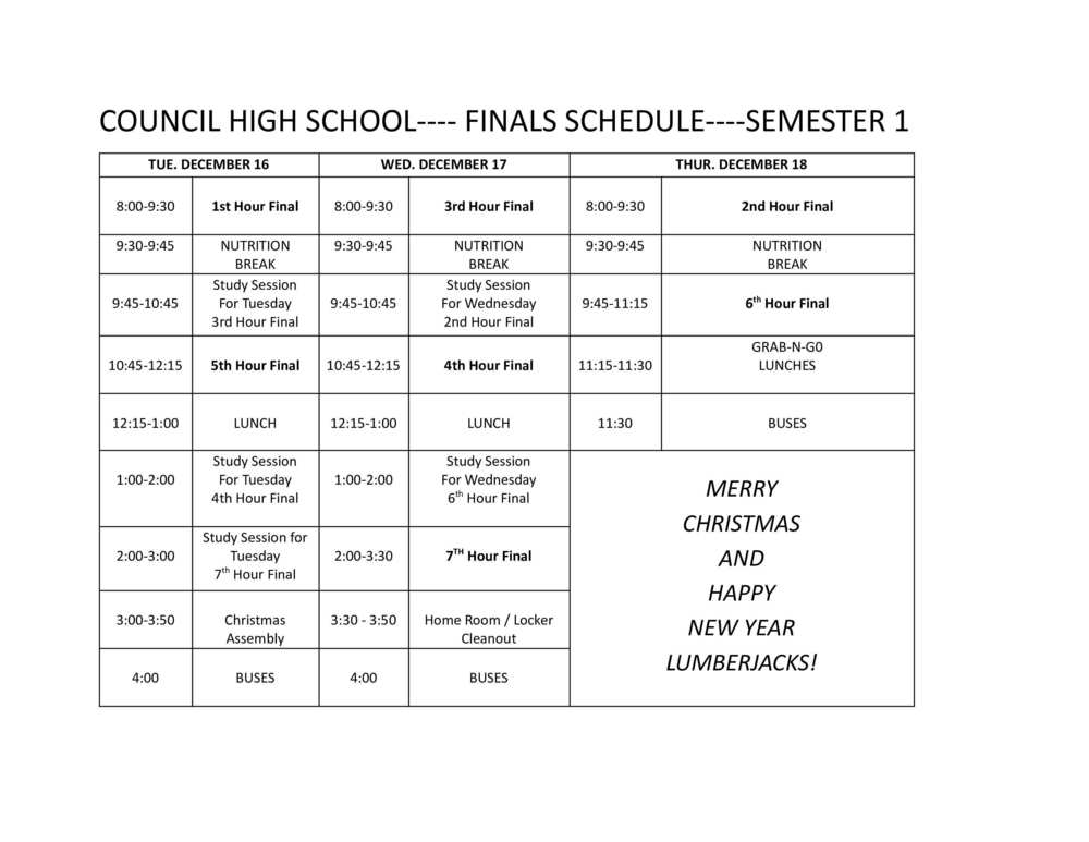 Semester 1 Finals Schedule
