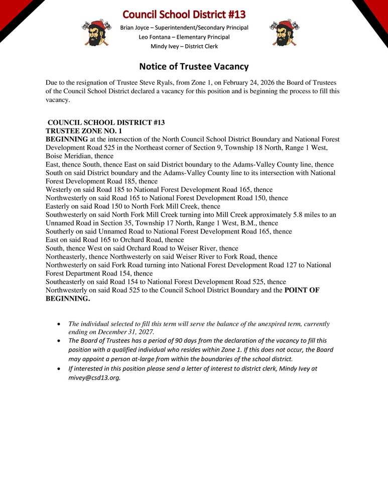Zone 1 Trustee Vacancy