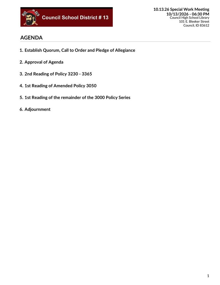 10.13.26 Special Work Meeting Agenda