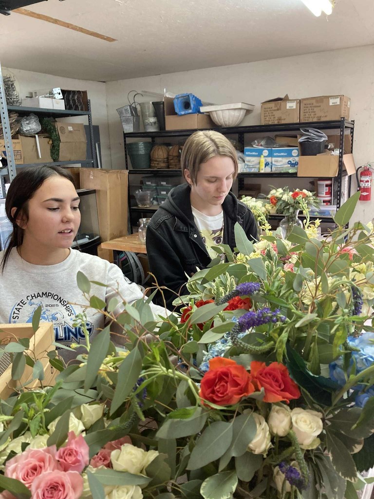 students and flowers