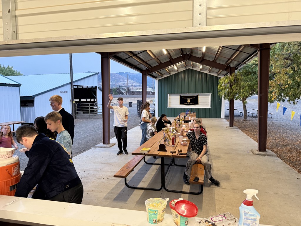 students eat at picnic tables