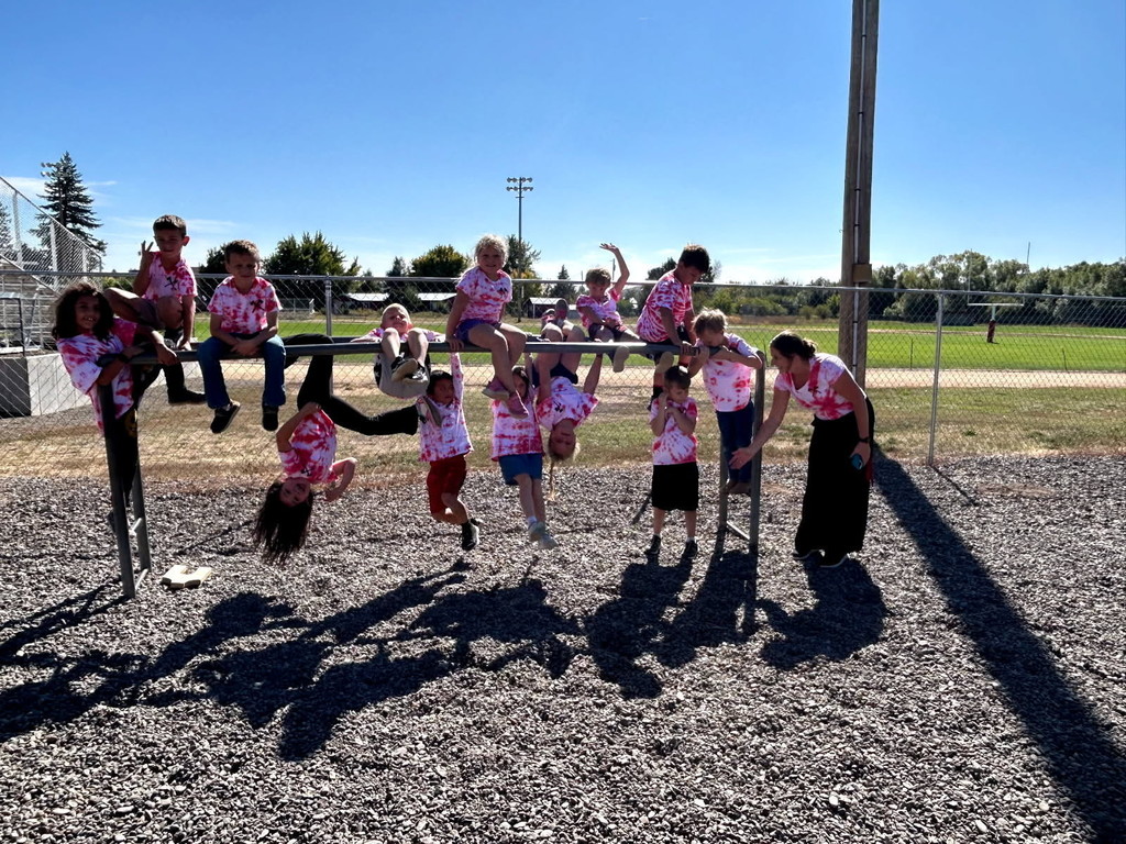 Students hang from monkey bars