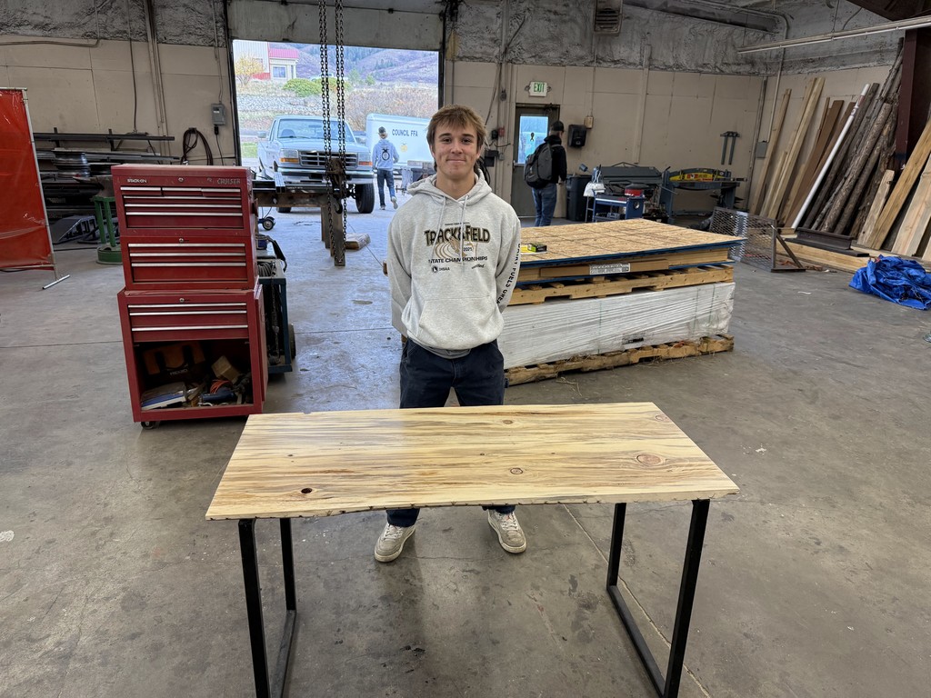 student with table