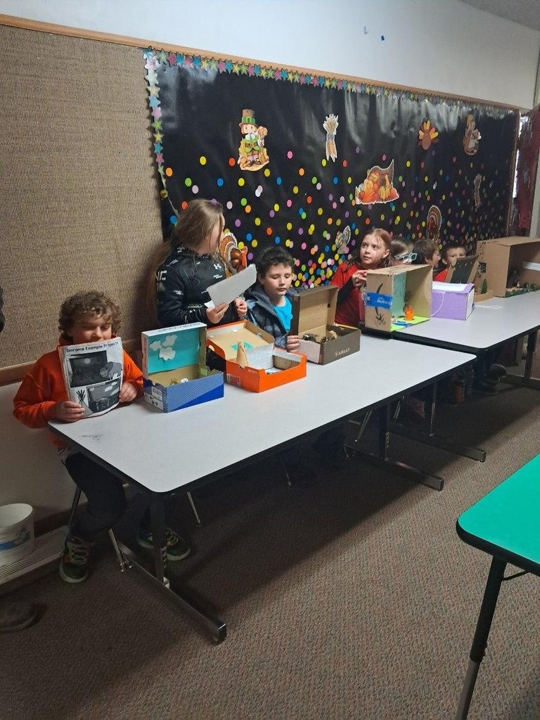 Students behind display