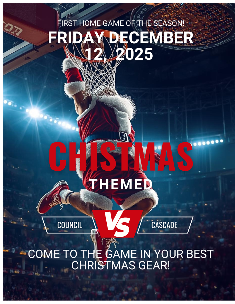 Tomorrow night's basketball game is at home against Cascade!  Come in your best Christmas gear!!