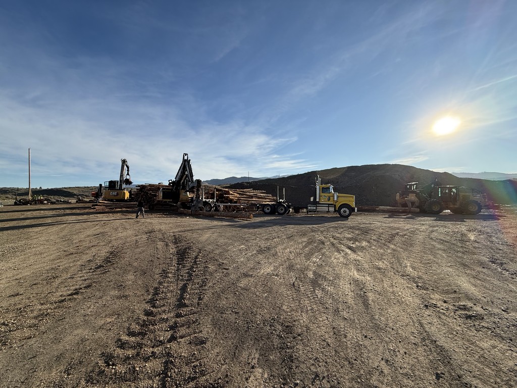 students and logging equipment