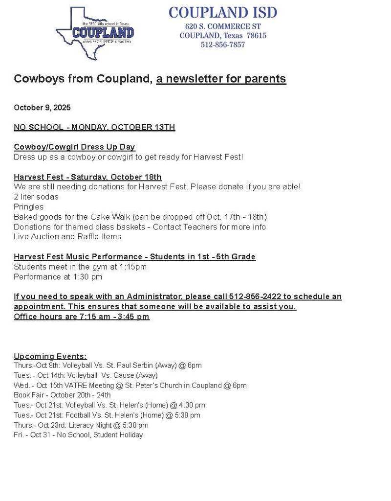 October 9, 2025 weekly newsletter