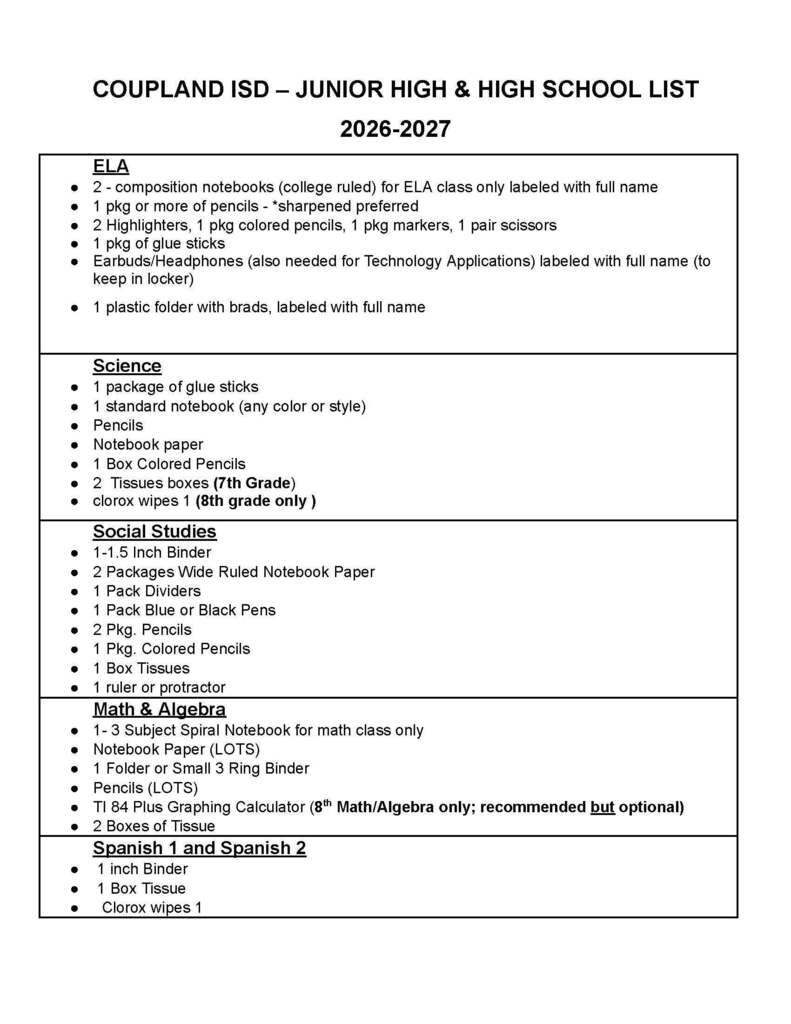 26-27 CJHHS Supply List
