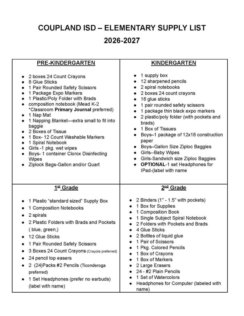 Coupland Elem Supply List p1