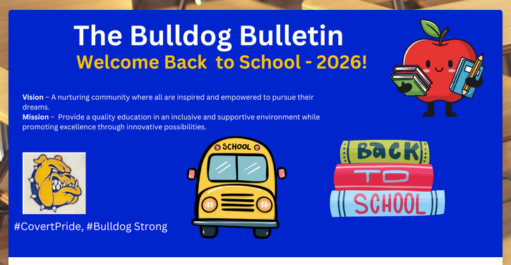 This is the front page of the Welcome Back to School for the Bulldog Bulletin