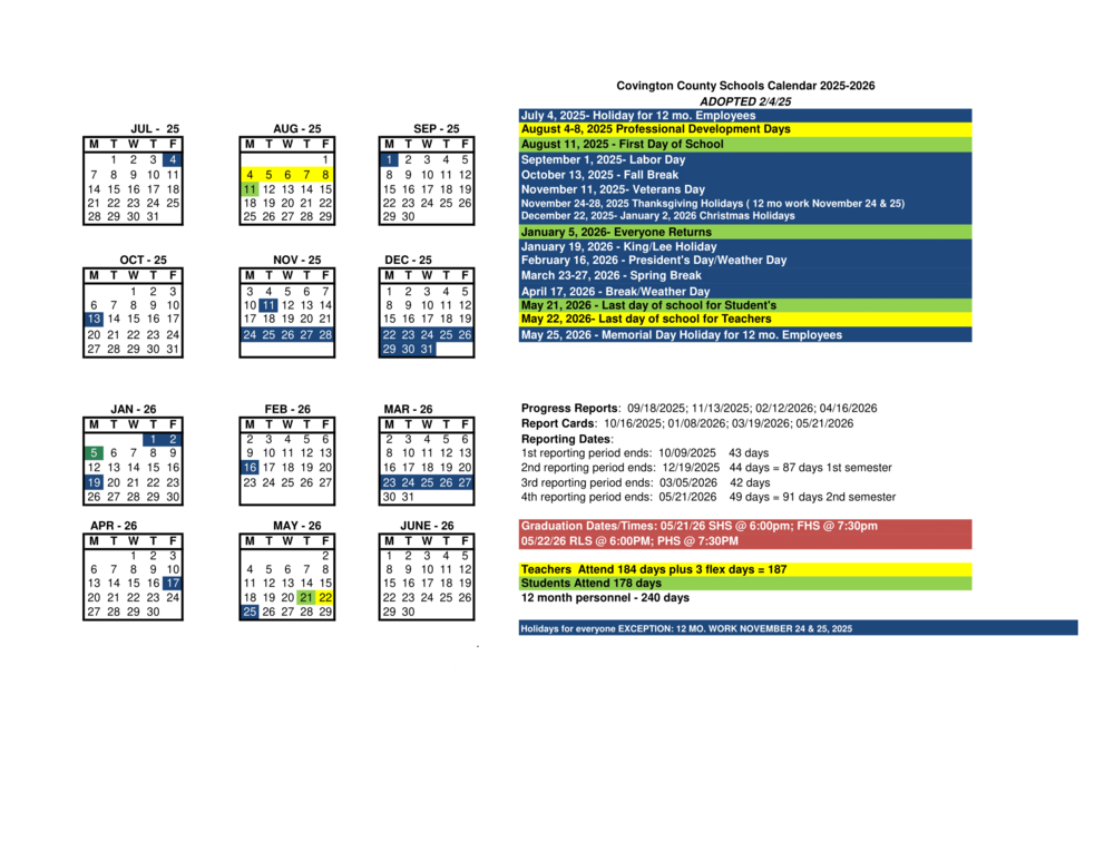 CCS School Calendar