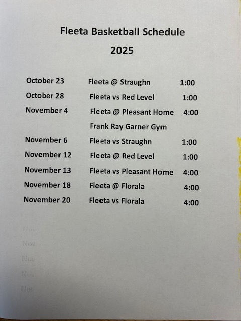 Fleeta Basketball Schedule