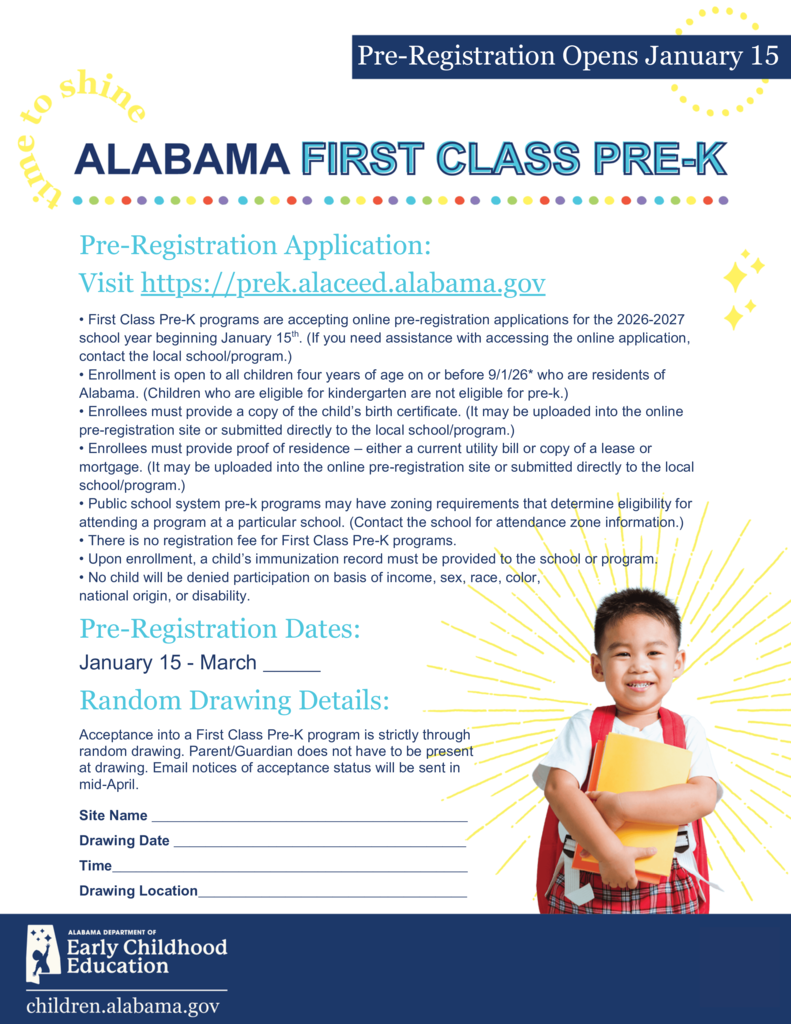 Alabama First Class Pre K Info