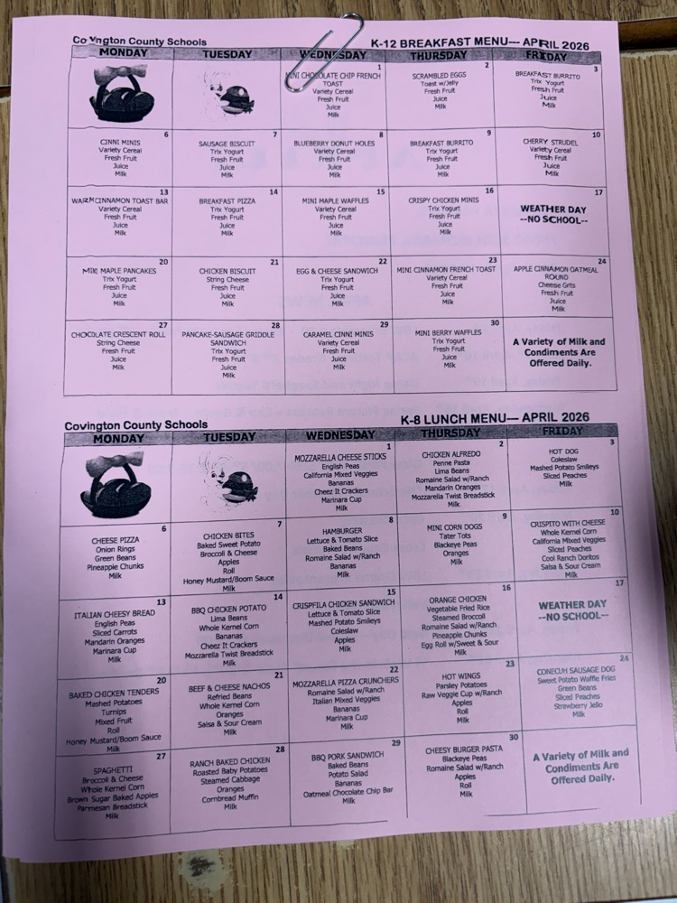 April menu