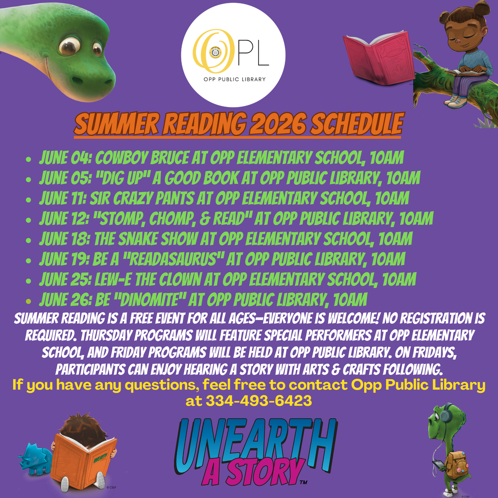 Opp Public Library Summer Reading Schedule