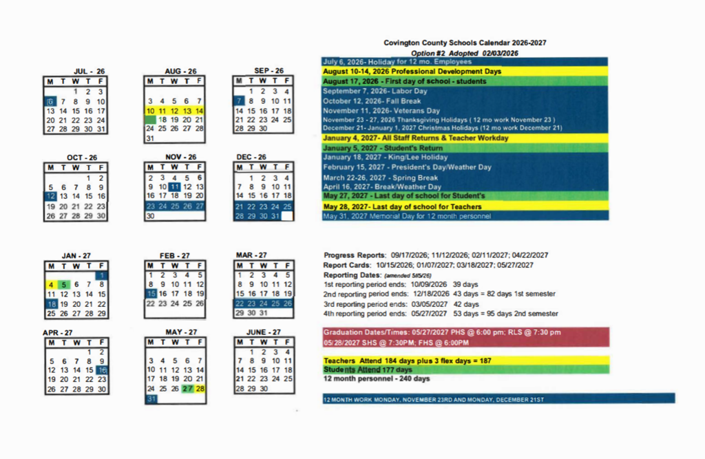 Covington County Schools Calendar 2026-2027