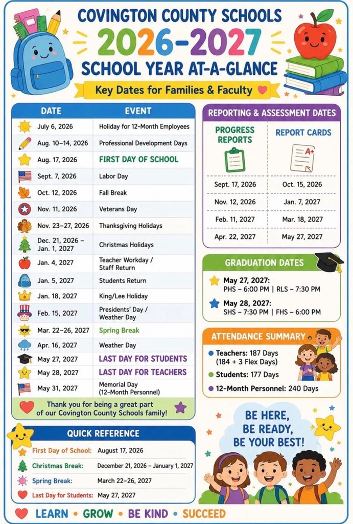 Important Dates for the 2026-27 School Year