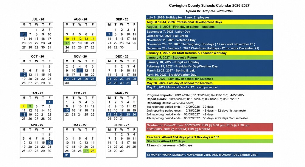 2026-2027 Student Calendar