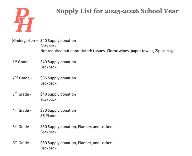 PHS Supply List