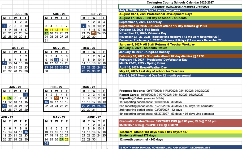 Updated County Calendar
