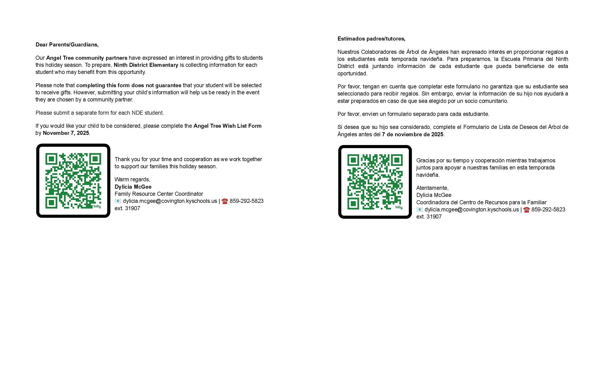 Angel Tree Wish LIst | Ninth District Elementary School