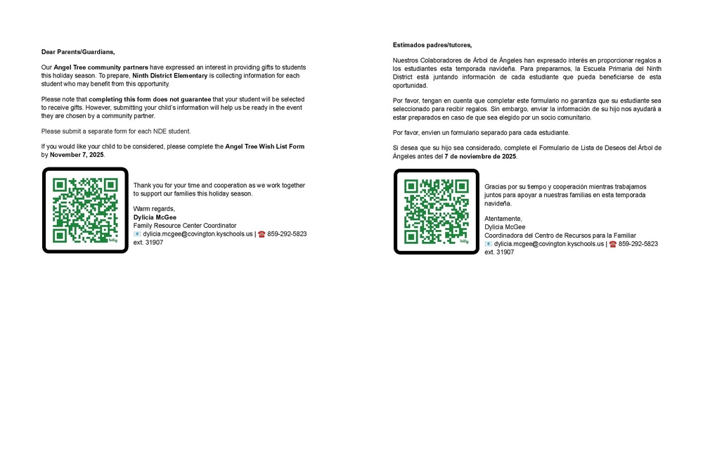 Angel Tree Wish List Information