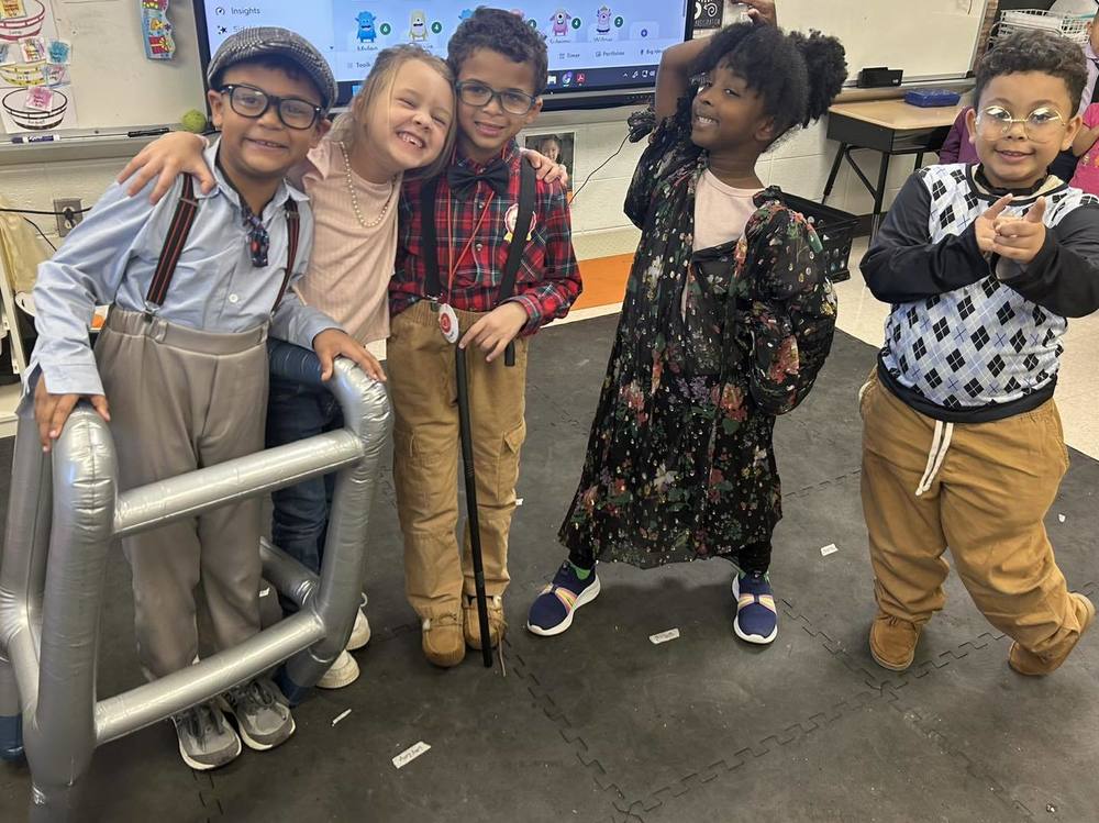 Students dressed up like 100 year olds