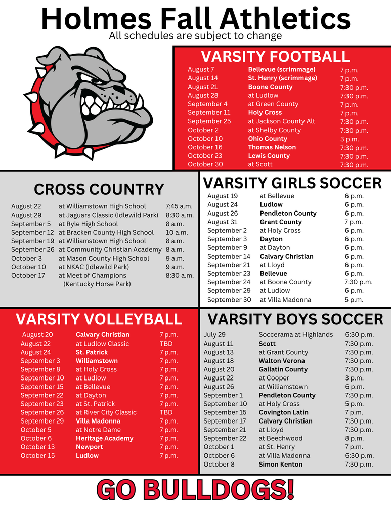 fall sports schedules