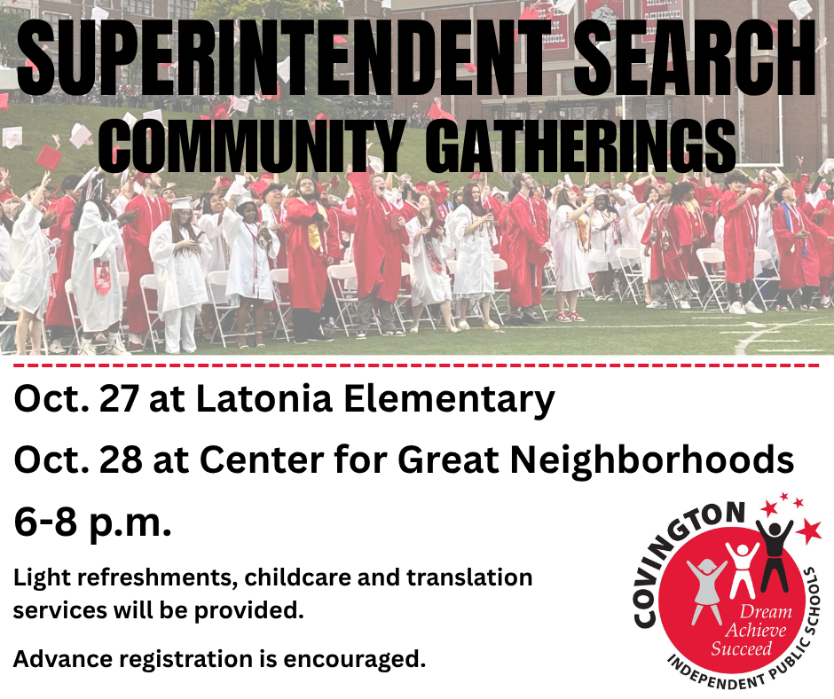 Superintendent Search Community Gatherings Informational Poster