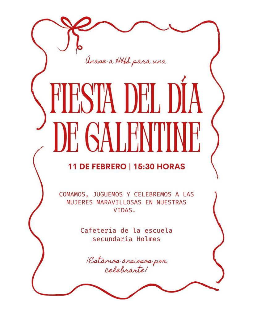 Holmes High School Galentine Day Party Flyer Spanish Version
