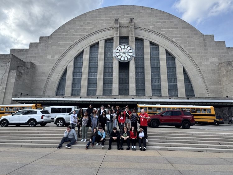 2026 Term Two Perfect Attendance Reward Winners in front of Cincinnati Museum Center