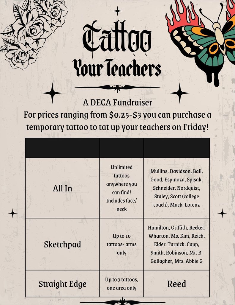 DECA Tattoo Your Teachers Fundraiser Poster