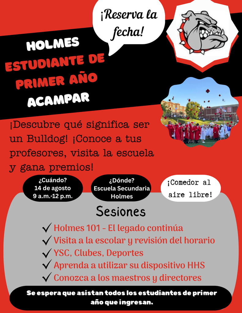 Holmes Freshman Camp flyer 2026-2027 Spanish Version