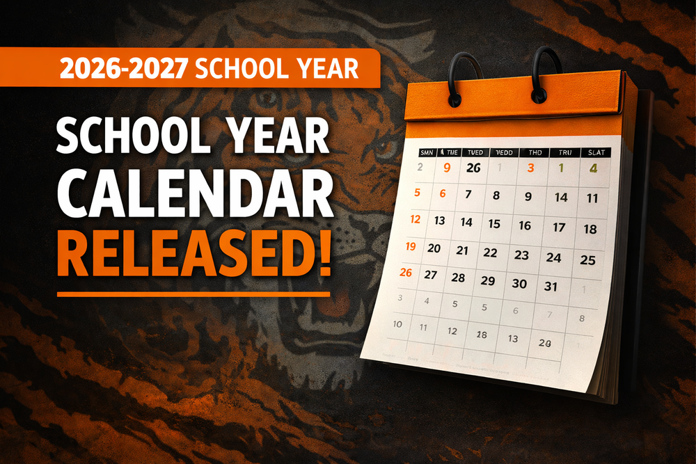 Calendar announcement with tiger in the background