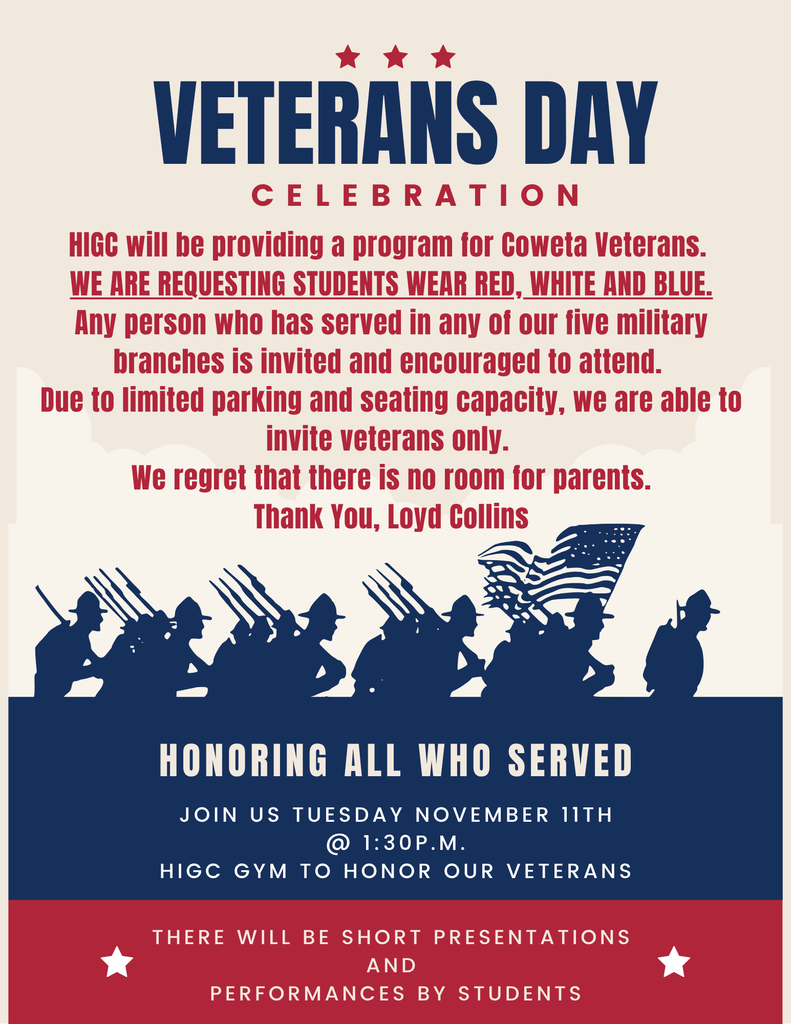 silhouette image of soldiers in formation with shouldered rifles; American flag waving