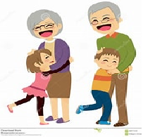 grandparents embracing children