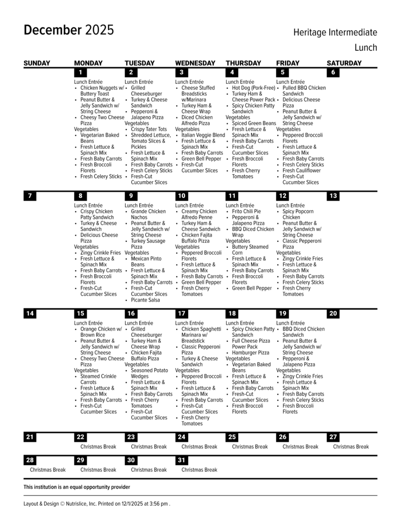 december lunch menu