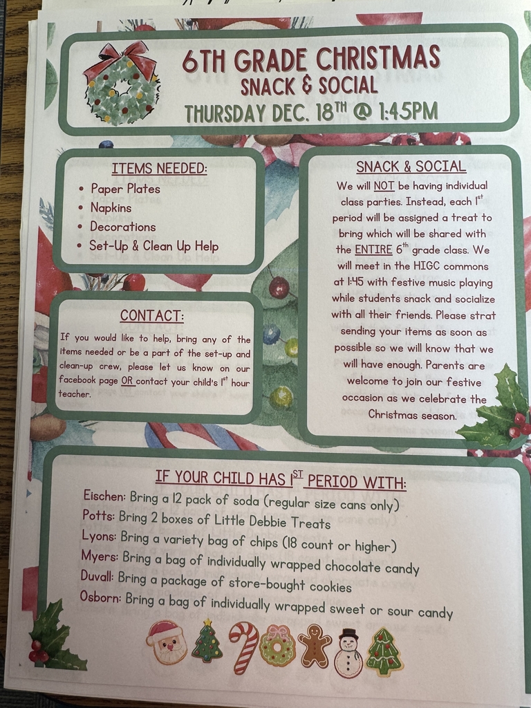 6th grade Party info flyer