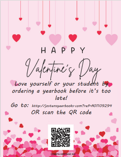 Pink Valentine themed yearbook advertisement