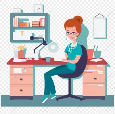 nurse sitting at desk