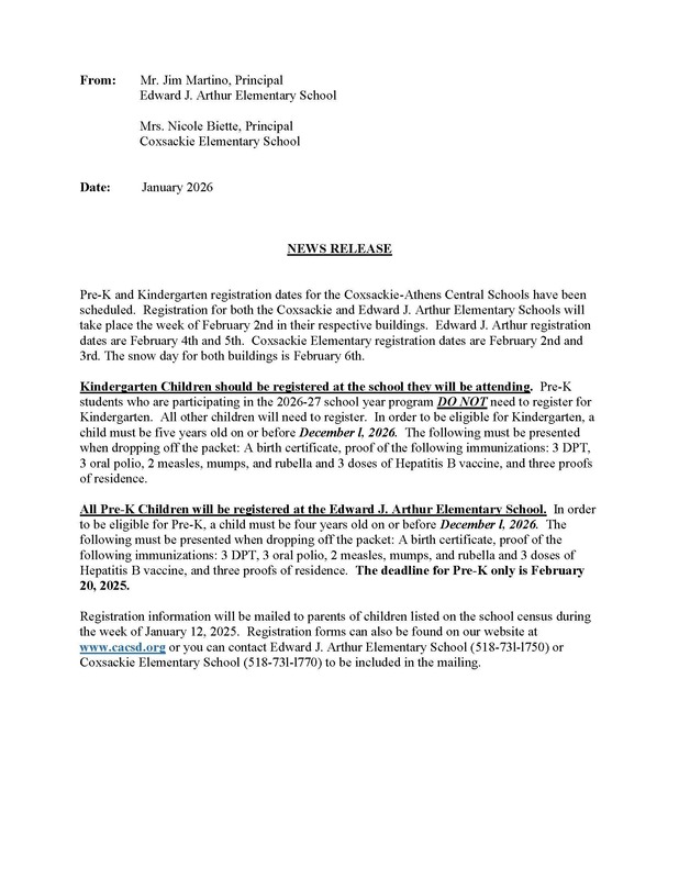 Kdg. & Pre-K Registration - 2026-27