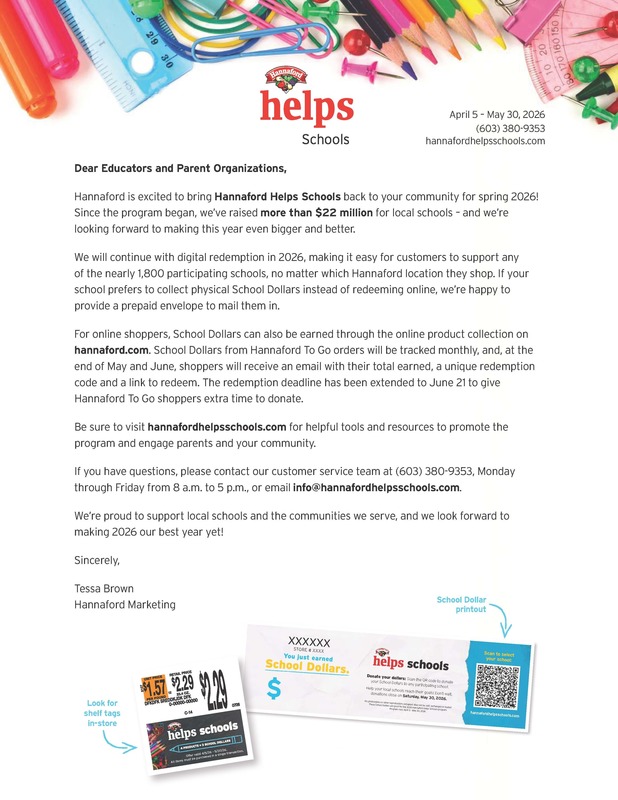 Hannaford Welcome Sheet