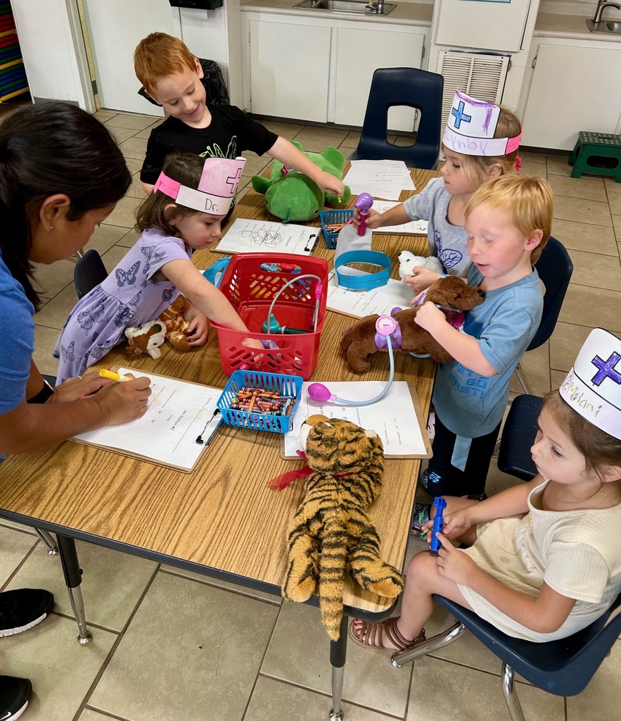 Pre-K bring a stuffed animal to school to the pre-k vet clinic. 