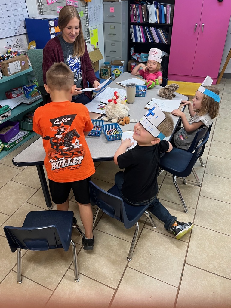 Pre-K bring a stuffed animal to school to the pre-k vet clinic.