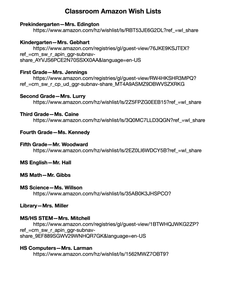 Teacher Wish List Page 1