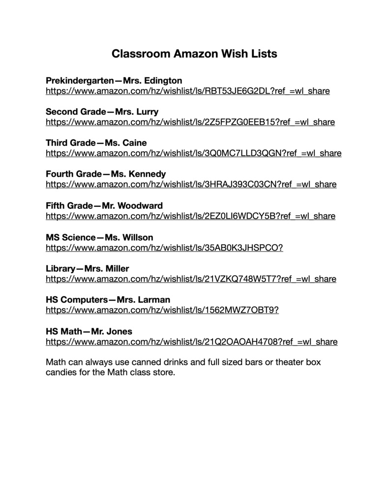 Page 1 Teacher Wish Lists