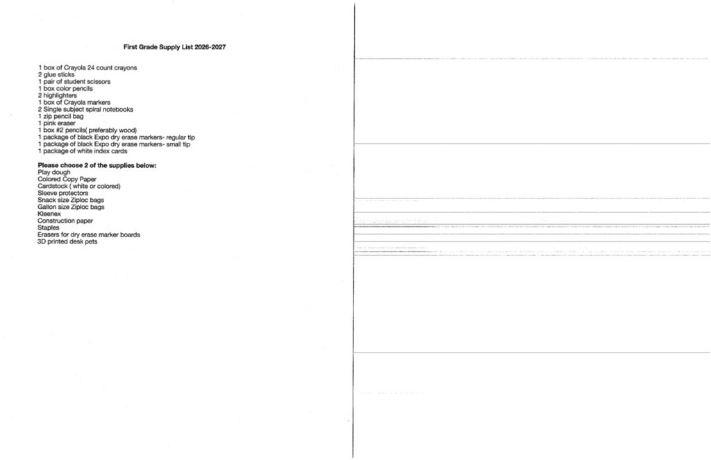 First grade supply list