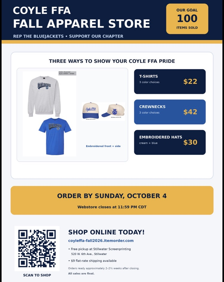 Coyle FFA 2026-2027 Apparel Flyer