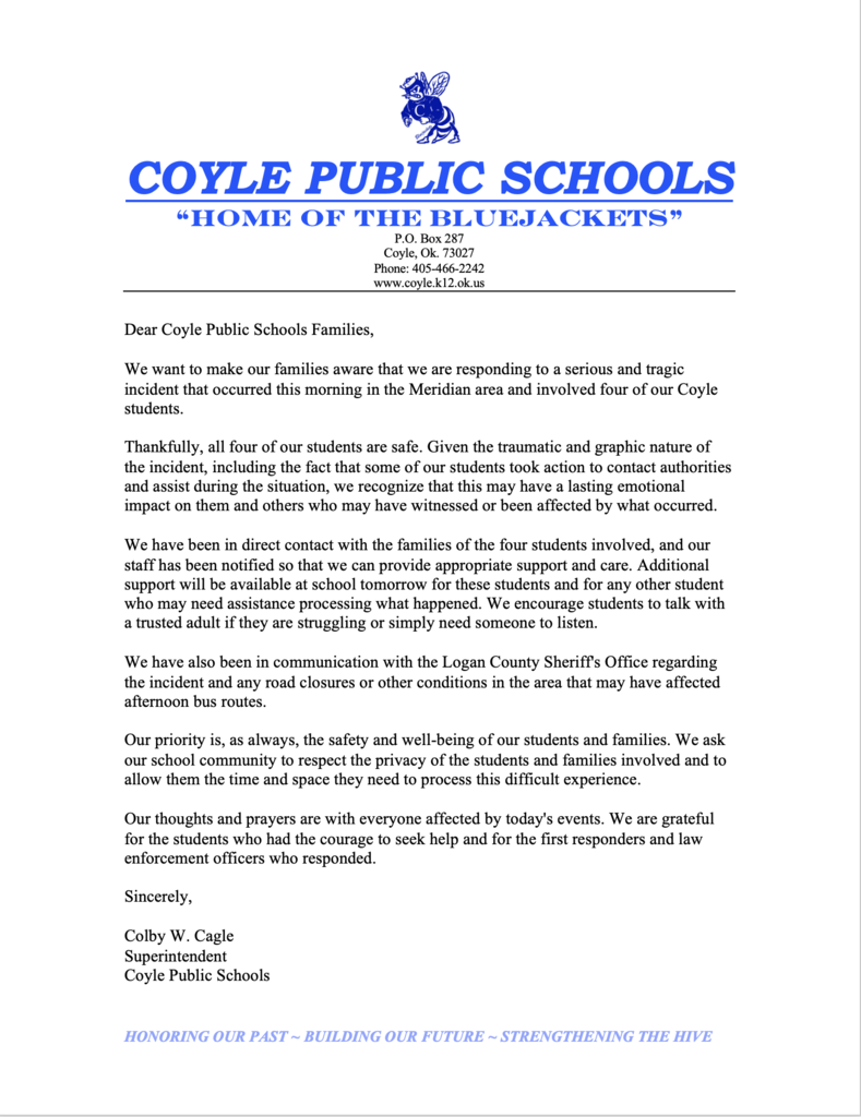 Letter to the community