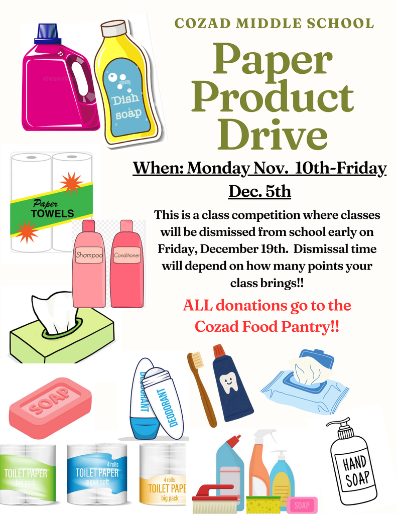 Cozad Middle School Paper Product Drive